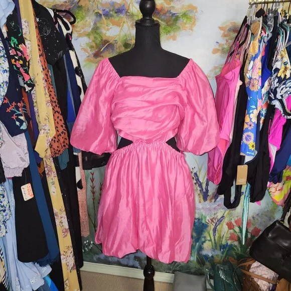strapless open back dress Pink Printed Midi Dress Ireland